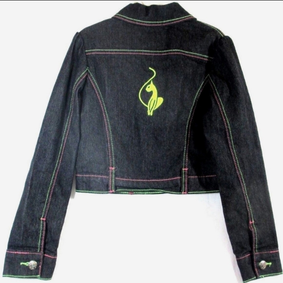 ‼️THRIFT STORE ALERT MAKE OFFER Baby Phat Jean Jacket Denim Neon Stitching Coat - Picture 1 of 12